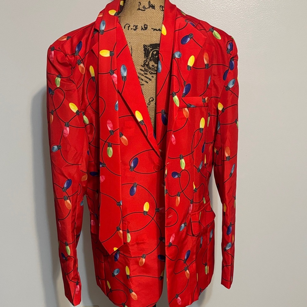 Festive Red Blazer with Colorful Lights